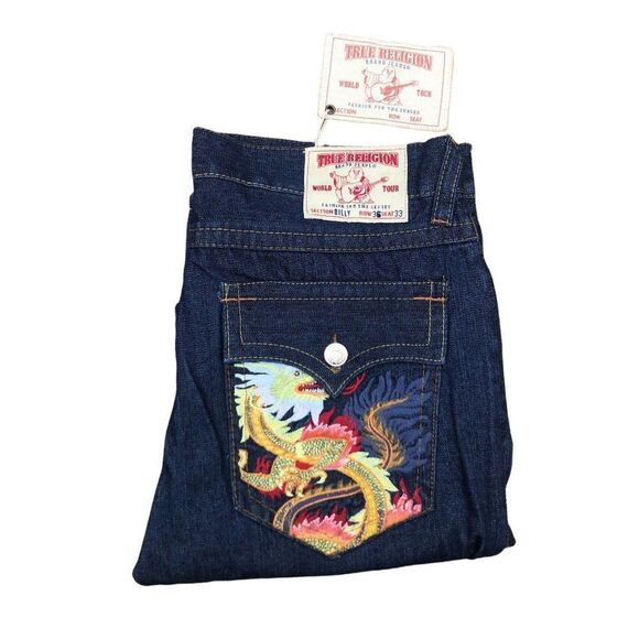 BRAND New Vintage True Religion Embroidered Jeans Size 36 BILLY Blue - Picture 3 of 13
